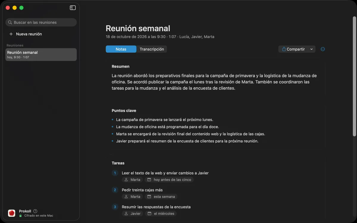 Copiar una sección de las notas, lista para pegarla en un correo.