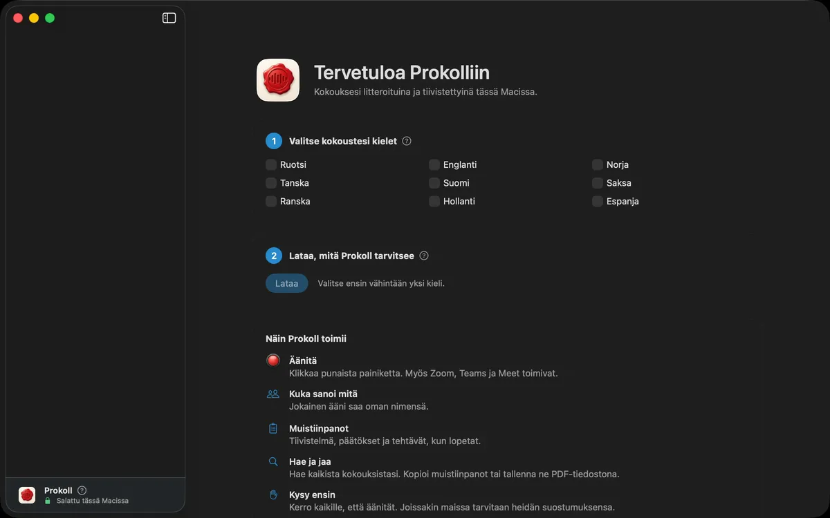 Prokollin aktivointi lisenssiavaimella, minkä jälkeen se on valmis käyttöön.